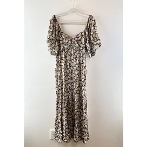 Saltwater Luxe Kathryn Floral Short Puff Sleeve Midi Dress Tan Large thumbnail 4
