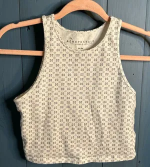 Aeropostale White & Black Patterned Crop Tank Top | Medium thumbnail 1