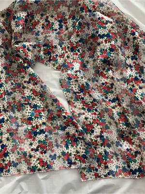 Women’s Floral Silky Scarf, Grandma core, machine stitched edges thumbnail 1