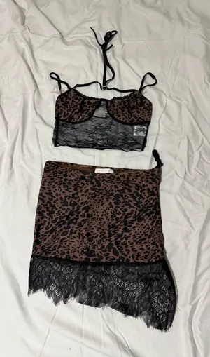 Dolls Kill New Pink Animal Print Skirt Set thumbnail 1