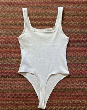American Eagle White Ribbed Tank Bodysuit One Piece thumbnail 5