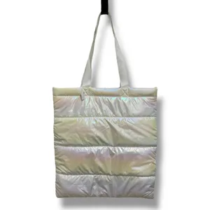 Bath & Body Works White Iridescent Puffer Tote‎ Bag NEW thumbnail 2
