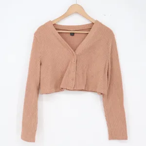 SHEIN Cardigan Womens 12 Terracotta Ribbed Cropped V-Neck Excellent thumbnail 2