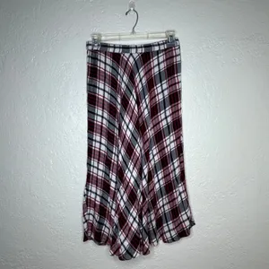 Chaps Red Black Plaid Midi Skirt‎ Womens Medium Viscose Elastic Waist Flared thumbnail 2