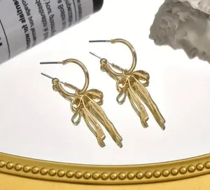 Coquette bow dangle drop earrings coquette bow jewelry trendy bow earrings gold, stocking stuffer thumbnail 2