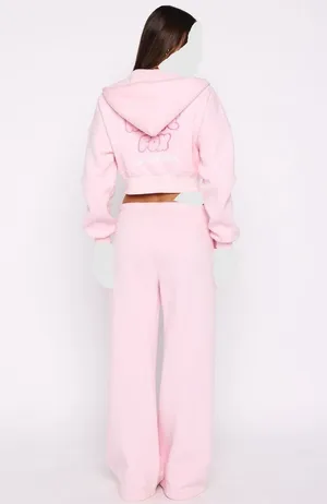 White Fox Boutique Posy Pink Wide Leg Pants And Crop Hoodie Set M/L New thumbnail 4
