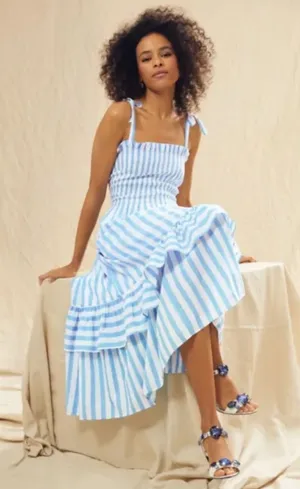 Draper James Taylor Dress in Blue Awning Size Large Coastal Euro Summer thumbnail 1