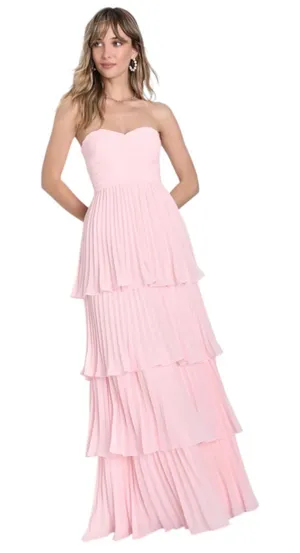 Lulus Pink Tiered Strapless Maxi Dress NWT Size XS Pink Wedding Guest Dress thumbnail 1