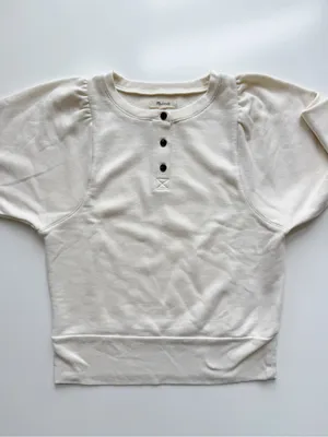 Madewell Henley Puff Sleeve Sweatshirt In Antique Cream XS thumbnail 4