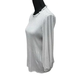 Adrianna Papell White Black Polka‎ Dot Top Blouse Pleats Balloon Sleeve Sz Small thumbnail 4