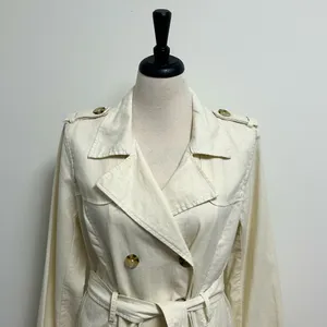 Old Navy Ivory Yellow Cast Double Breasted Tie Belt Woven Linen Blend Jacket NWT thumbnail 2