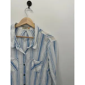 Ruff Hewn Womens Blue White Striped Button Down Shirt Sz XL Cotton‎ Coastal thumbnail 4