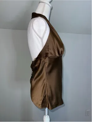Silk Express Brown Halter Tank Top M thumbnail 3