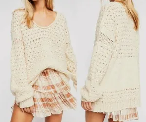 Free People Crashing Waves Pullover Sweater Cream thumbnail 2