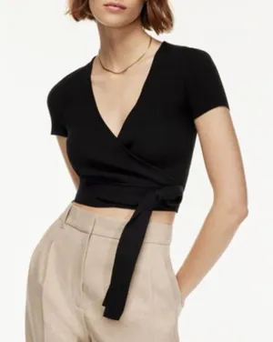 Wilfred Aritzia All Tied Up Sweater Top Cropped Black Ribbed Women's Size XS thumbnail 1