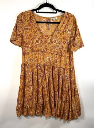 PATRONS OF PEACE‎ Bohemian Tiered Mini Dress Paisley Floral Small Fall boho thumbnail 1