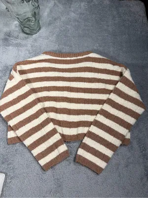 Altar'd State Cozy Striped V-Neck Cropped Sweater - Cream & Brown medium thumbnail 10