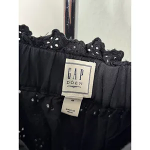 GAP x DOEN Midi Dress Black Cotton Eyelet Tiered Button Front Smocked Waist M thumbnail 8