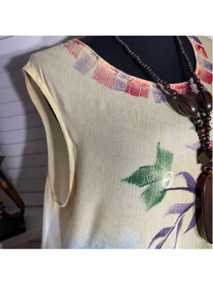 Vintage boho tunic mini dress beach cover up tropical resort cruise travel M L thumbnail 6