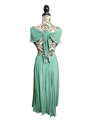 FREE PEOPLE Teal Maxi Dress with Bust Tie thumbnail 2