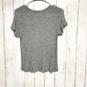 Brandy Melville Top Women One Size Gray Ribbed Knit Crewneck Short Sleeve Blouse thumbnail 6