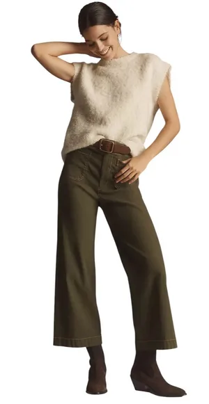Maeve The Colette Cropped Wide-Leg Trousers Contrast-Stitch Edition - Size 29 thumbnail 1