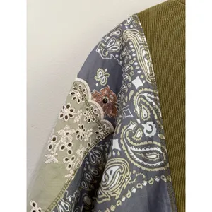 Free‎ People Olive Green Patchwork Boho Oversized Blouse Top Size Small thumbnail 8
