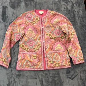 Appleseed's Reversible Quilted Jacket Womens Pink Paisley Floral M thumbnail 2