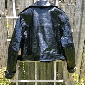 Asos Black Patent Leather Embossed Jacket Moto Style 12 thumbnail 6