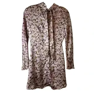 Zara Women's XS Floral Satin‎ Mini Dress Long Sleeve Multicolor Lilac Casual thumbnail 5