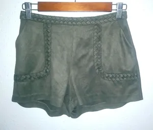 Gianni Bini XS Faux Suede Braided Trim Pocketed Zippered Short Shorts in Olive thumbnail 1
