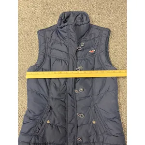 Hollister Navy Blue Quilted Puffer Vest Mock Neck Button Front Women's Size M thumbnail 4