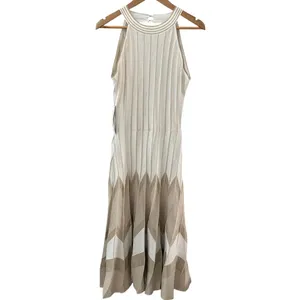 Anthropologie Pleated Drop-Waist Knit Midi Dress Ivory Size Large thumbnail 7