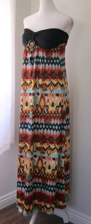 Drama Gold Multicolor Beaded Bandeau Maxi Dress thumbnail 1