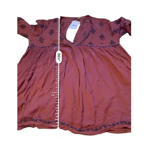 Free‎ People Tunic Womens S Red Embroidered Babydoll V Neck Boho NWT Flawed thumbnail 14