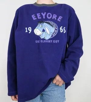 Vintage 90s Disney Store Exclusive Eeyore One Gloomy Guy Purple Sweatshirt thumbnail 1