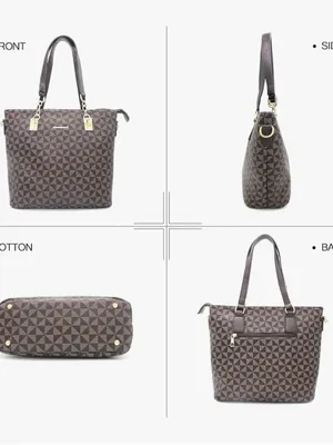 Women's Fashion 5-Piece Brown Plaid Satchel Handbag Set AT6 thumbnail 3