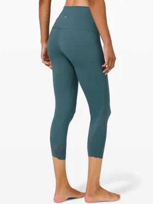 Lululemon Wunder Under Crop HR Roll Down Scallop Luxtreme Leggings 8 Teal thumbnail 2