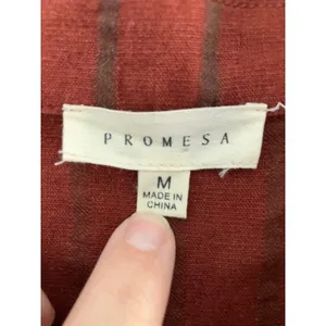 Promesa 100% cotton button down shirt Shacket rust brown‎ striped women's medium thumbnail 3