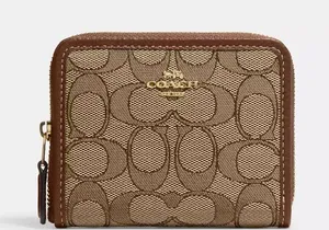 NWOT Coach CH389 Signature Jacquard Pebble Leather Trim Small Zip Around Wallet thumbnail 1