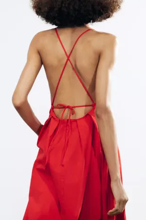 Zara long red maxi dress ZW collection flowy corset elegant evening wedding thumbnail 7