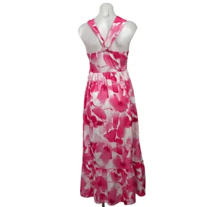 Grace Karin Pink Floral Cross Strap Sleeveless Summer Pleated ALine Maxi Dress S thumbnail 3
