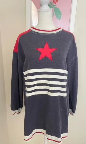 Pacific Cove Vintage 90s Y2K Pullover Star Striped Tunic Sweatshirt Nautical USA thumbnail 1