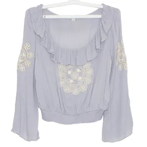 American Eagle Top Gauze Embroidered Cottage Boho Prairie Peasant Fairy Large thumbnail 1