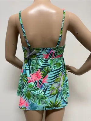 Tropical Palms Aqua Green Bright Pink Bandeau Tankini Top size 8 thumbnail 5