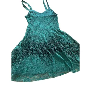 Free People Strap Mini Flare‎ Dress Green Floral Lace Black Velvety Detail thumbnail 8