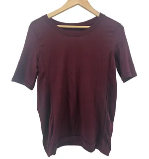 Athleta T-Shirt‎ Womens Large Burgundy Ribbed Seamless Short Sleeve 427770042 thumbnail 1