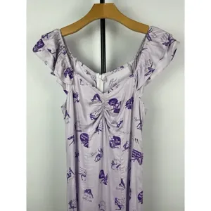 Lavender Milkmaid Pinup Novelty Cocktail Quirky‎ Print Flutter Sleeve Midi Dress thumbnail 2