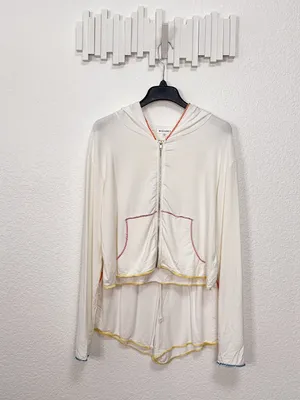 Wild Honey Ivory Rainbow Contrast Stitch Zip Hoodie Shorts Two Piece Lounge Set thumbnail 2