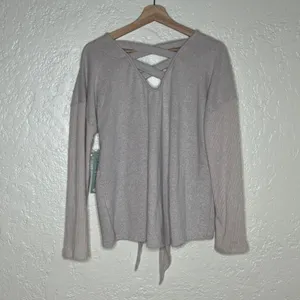 Always Fabulous Cozy Soft Tie Front Button‎ Cardigan Sweater NWT Women Beige XL thumbnail 3